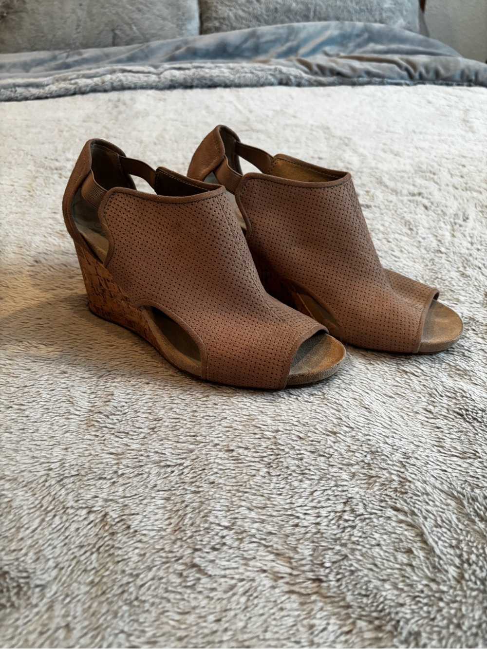 Life Stride Brown Perforated Open-Toe Wedge Sandals